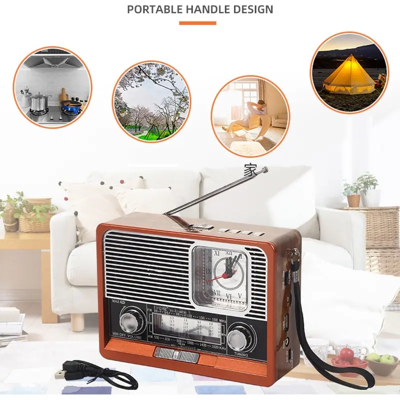 Đài FM/AM đa năng EC-2113BTSK, kết nối Bluetooth, có khe thẻ nhớ, đồng hồ, sạc năng lượng mặt trời + cáp USB, tặng thẻ 8GB 2