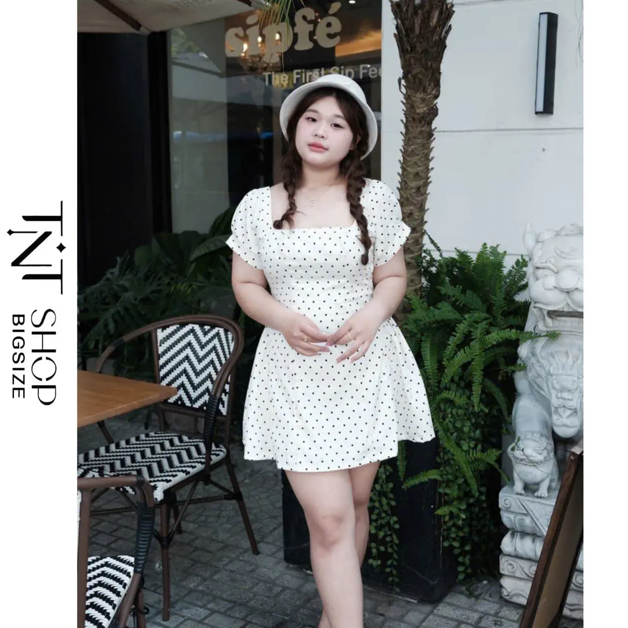 ĐẦM CỔ U BIGSIZE CHẤM BI TAY BỒNG DÁNG NGẮN [TNT SHOP BIGSIZE 60KG 90KG]