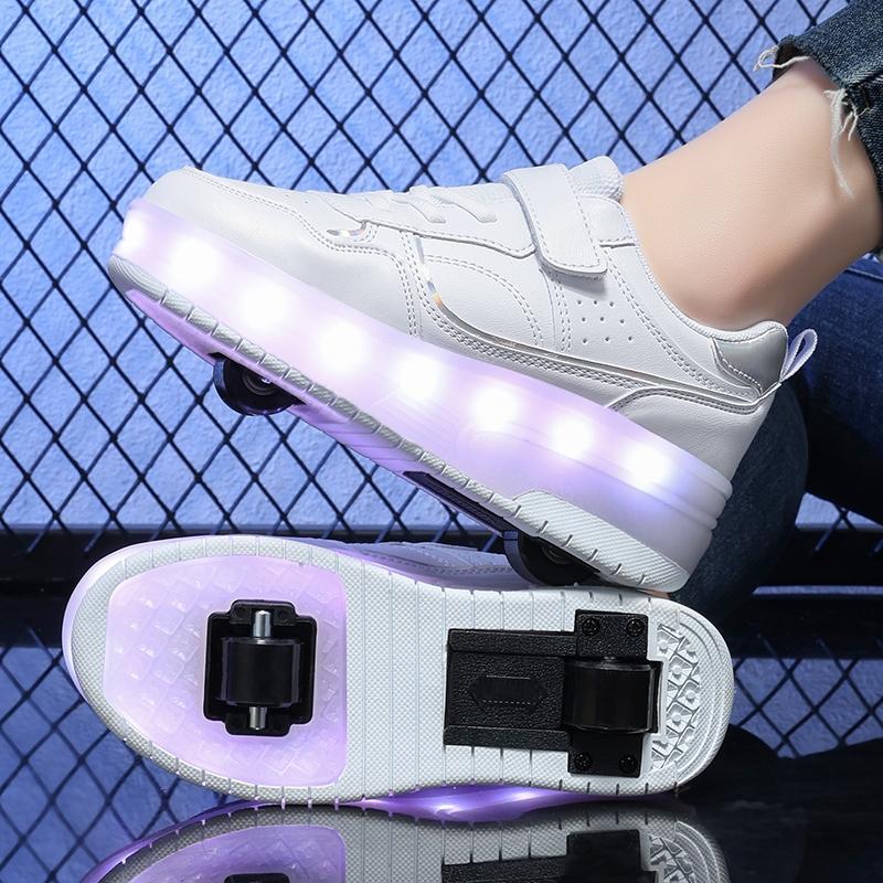2024 New children's gift two-wheeled walking shoes Light dry comfortable convenient fast wear resistant Velcro double mesh breathable LED light wheel shoes skate shoes 3