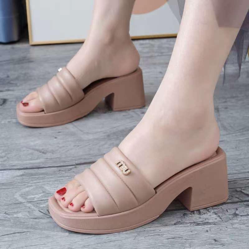 Dép lê cao gót MUMU đính cạnh 3 SỌC SÓNG thời trang gót vuông MSP3533-3SOC