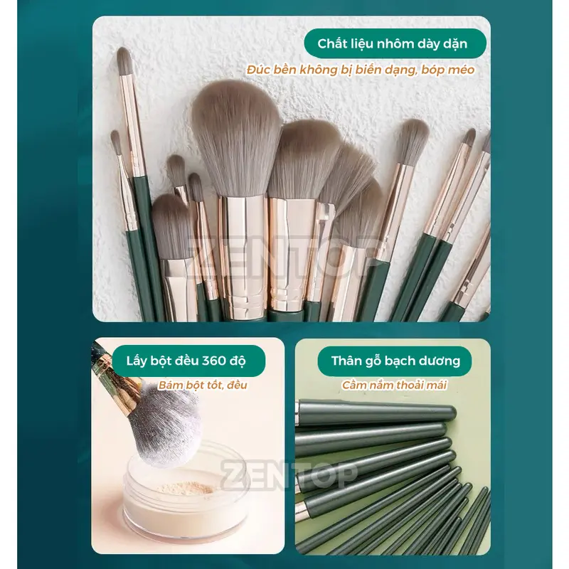 Bộ cọ trang điểm 14 cây CAO CẤP cọ lông mềm cọ đánh nền đánh phấn mắt cọ che khuyết điểm kèm BAO DA sang chảnh ZENTOP Mỹ Phẩm Cosmetic 2