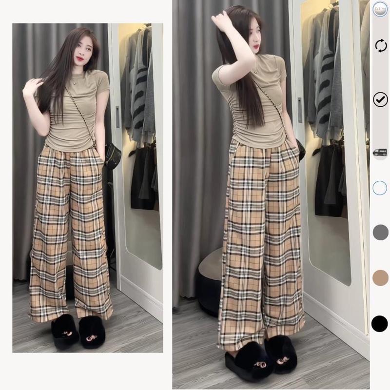 Product Introduction of Quần kẻ ống xuông nữ SML full size, ống rộng cạp chun 4 mùa vaytet 3