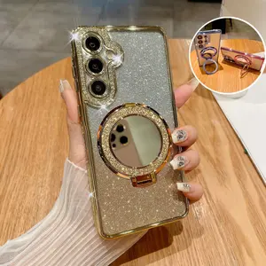 Pelindung Kamera Protector Glitter Case For Samsung A15 A25 A24 A35 A55 A56 A36 A05s 5G A16 A54 A73 A53 Flash Diamond Mirror Bracket hp Holder Stand Casing