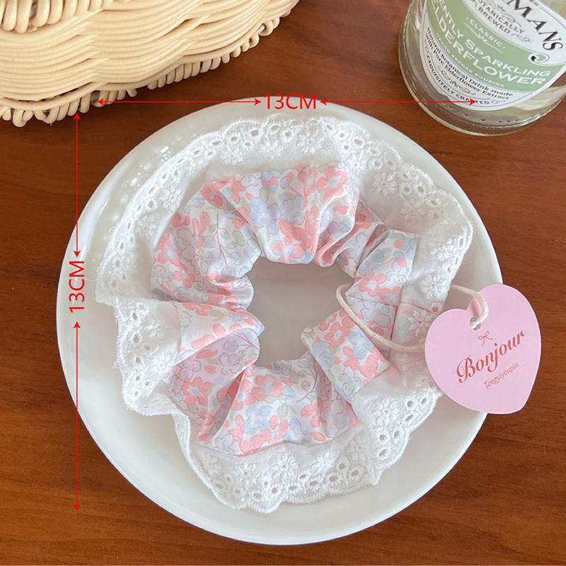 Product Introduction of Scrunchies ริบบิ้นลูกไม้ลายดอกไม้หวาน, เชือกผูกผม, ยางรัดผม, หมวก, ยางรัดผม, เครื่องประดับผม, ของขวัญ, [AAA] 30