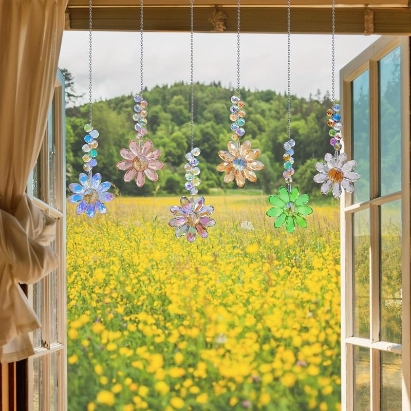 Crystal Sunflower Design Sun Catcher, 1/6 Counts Hanging Ornament, Rainbow Maker Sun Catcher, Indoor Window Outdoor Patio Garden Decor, Gift Ideas 5