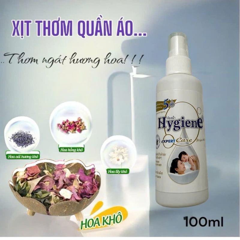 Nước xả vải khô Hygiene dạng xịt, màu đen - Dung tích 100ml Giữ Hương Thơm Lâu Trên Quần Áo tẩy xitv  aikho  quanao 5