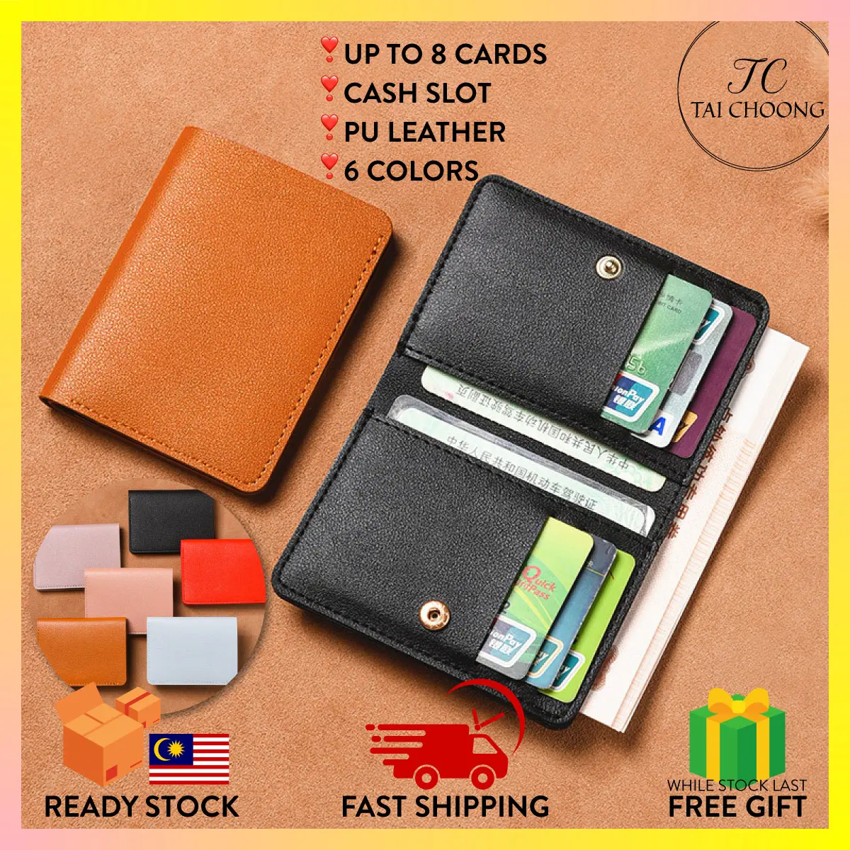 TC BW-066 Bifold Vertical Short Wallet PU Leather For Men Women Purse Wallet With Clip Dompet Lelaki Perempuan