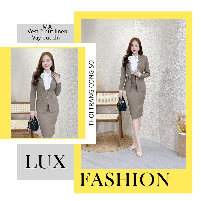[LFVDVC2] - COMBO ÁO VEST 2 CÚC DỌC CỔ NHỌN + VÁY BÚT CHÌ - THỜI TRANG PHÁI ĐẸP - [LUX FASHION] Top Nữ Top Nữ 1
