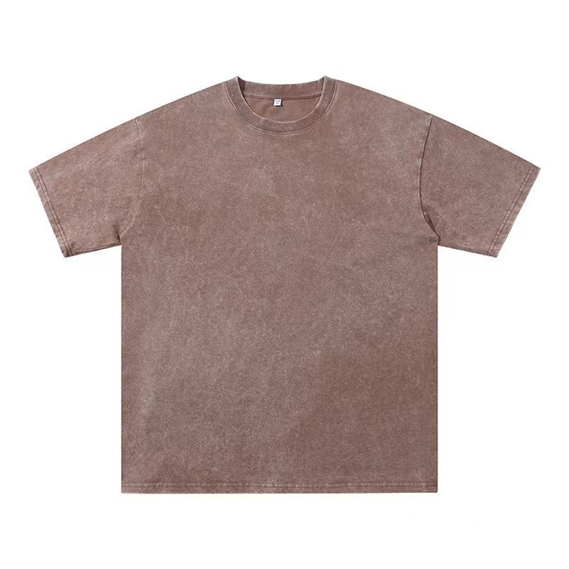 Product Introduction of 230G Heavy Washed Distressed Short-Sleeved T-shirt Men's All-Match Solid Color Loose round Neck 21