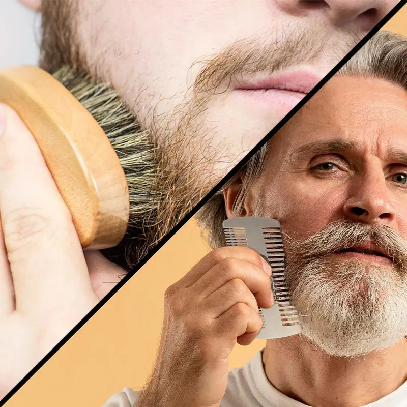 Men's Beard Care Set, 1 Set Including Boar Bristle Brush & Oil Head Styling Comb & Storage Bag, Portable Durable Hair Styling Tool for Salon & Travel 7