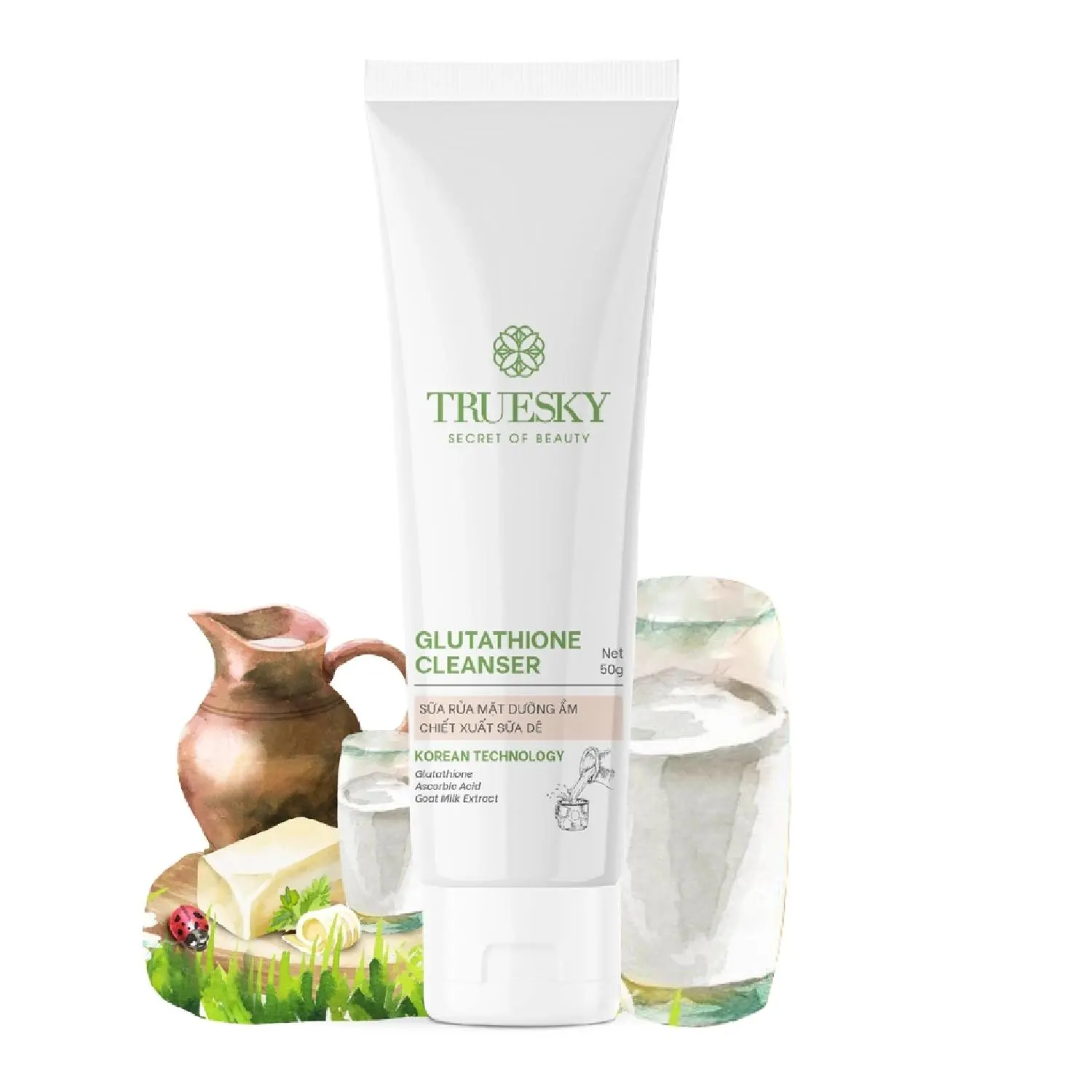 [CHÍNH HÃNG] Sữa rửa mặt sáng da và dưỡng ẩm Truesky Glutathione Cleanser chiết xuất sữa dê (50g) - Skincare Làm Đẹp Da