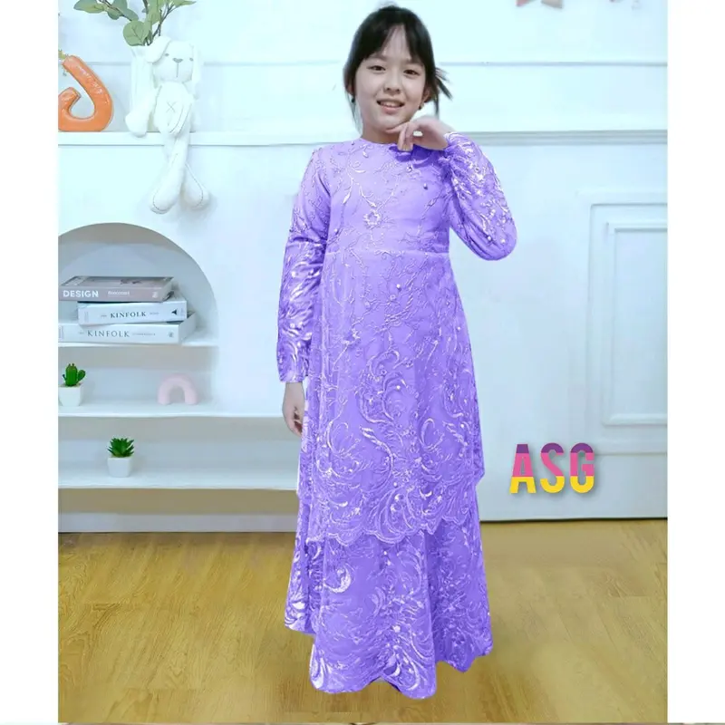 BARU Kid Sarah Gamis Couple Ibu Anak Fashion Brukat Full 2 Tingkat Premiun Dress Pesta Jumbo Seragam Kondangan Kekinian 1