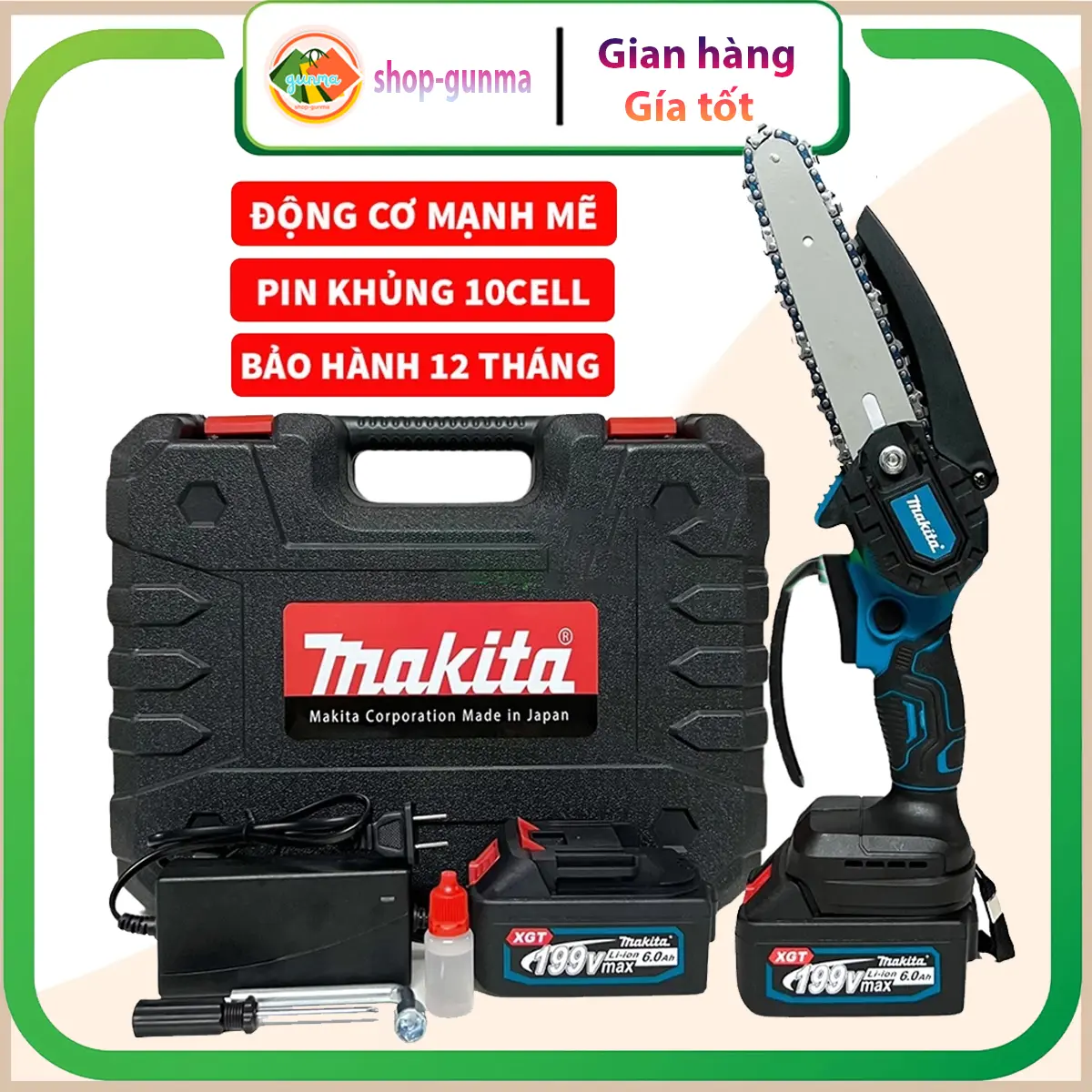Máy cưa xích pin cầm tay Makita máy cưa gỗ mini dùng pin, cưa xích pin mạnh mẽ bền bỉ