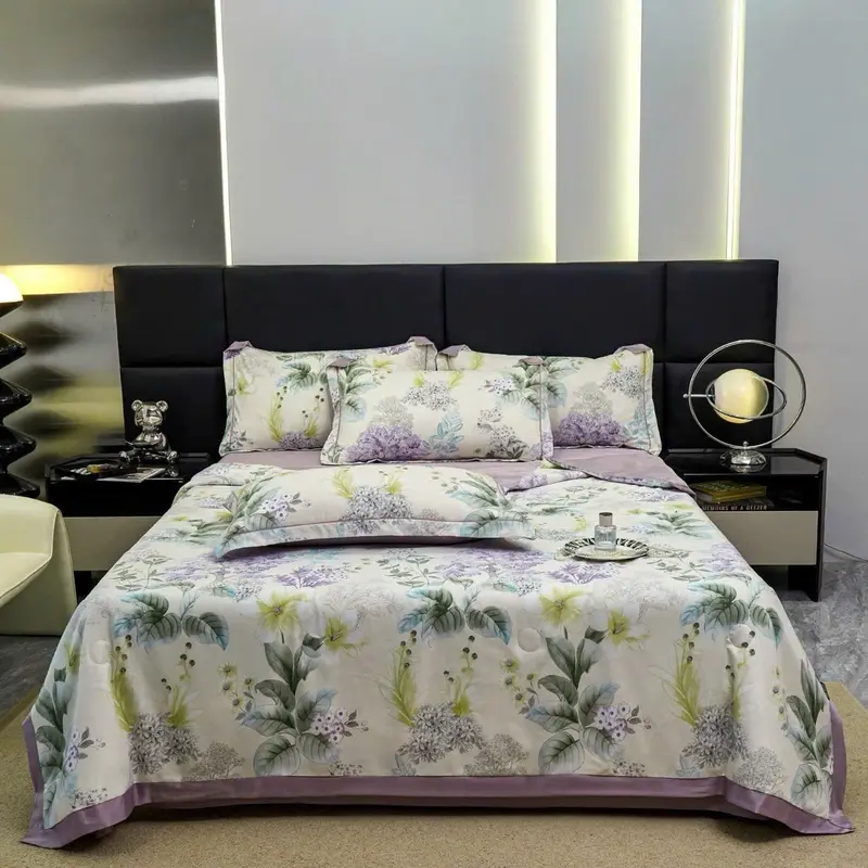Bộ chăn ga gối lụa thái 4 món chăn trần bông hàng nhập khẩu 4