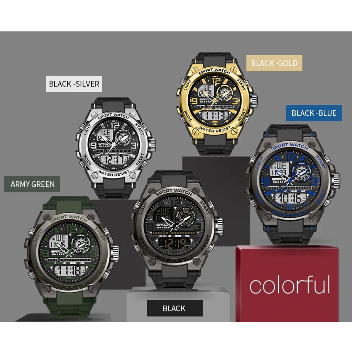 Men Sports Quartz Watches Dual Display LED Electronic Digital Wristwatches Waterproof Military Watch Relogios Masculino