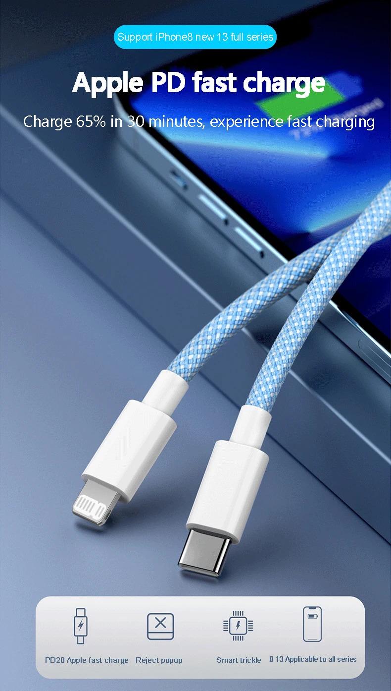 Product Introduction of Cáp USB PD 20W, 4 màu có sẵn, Tương thích với iPhone 14, 13, 12, Pro Max, 11 và iPad mini, Sạc nhanh Type C, Cáp dữ liệu USB C, Có sẵn trong 1m và 2m chiều dài 3