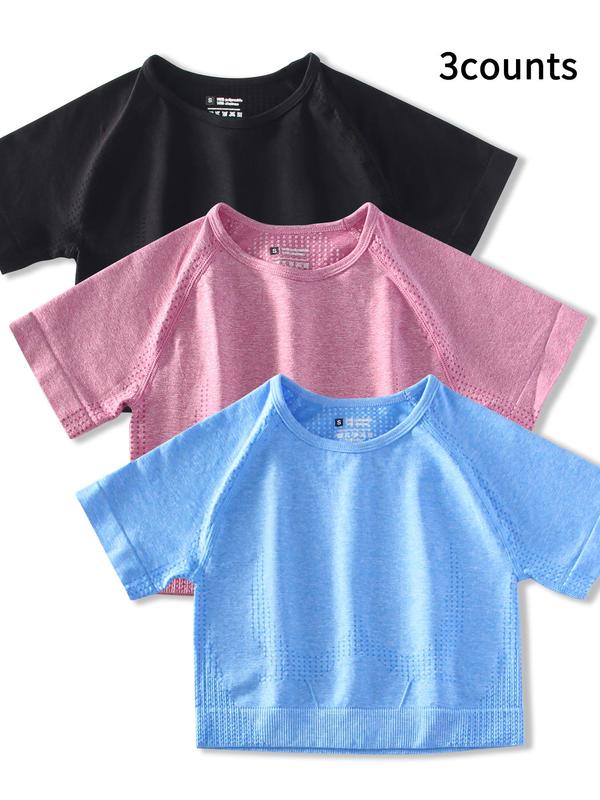 Women's Hollow Out Raglan Sleeve Crop Sports Tee, Breathable Round Neck T-shirt for Yoga Gym Workout Running, Ladies Sportswear Clothing for All Seasons 4
