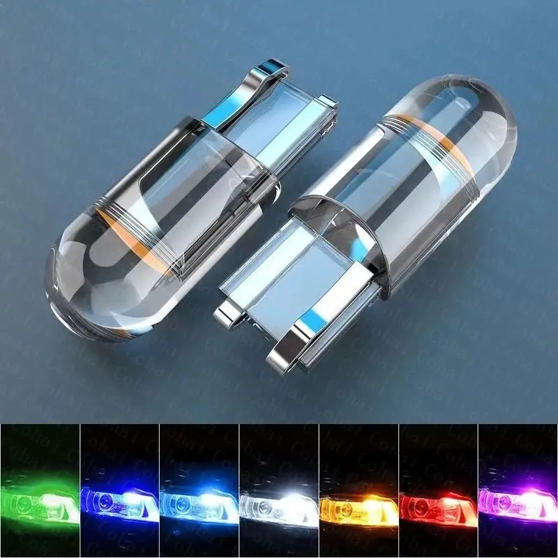 1 Pcs  Super Bright W5W 194 T10 LED Glass Housing Cob Car Bulb 6000K White Green Blue Red Wedge License Plate Lamp Dome Light