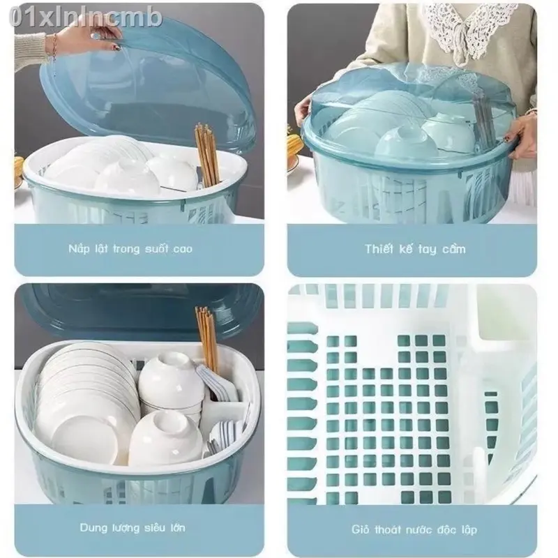 ￼Giá Nhựa Úp Chén Đĩa Ráo Nước Có Nắp Đậy Tiện Dụng Cho Nhà Bếp ( Giao màu ngẫu nhiên) 3