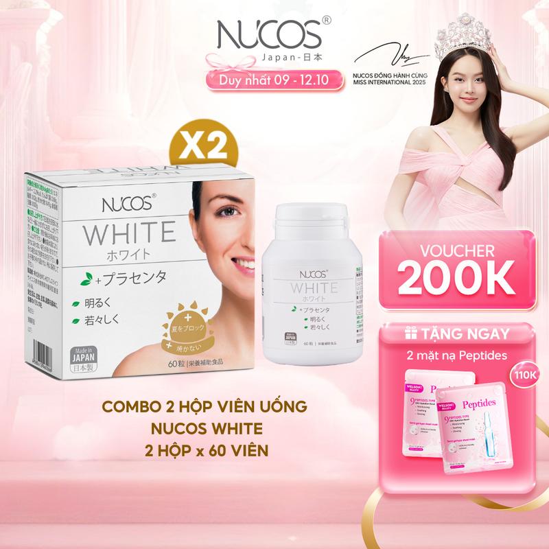 Combo 2 Hộp TPBVSK Viên Uống Trắng Da Nucos White Hỗ Trợ Mờ Thâm Nám Sáng Da Hộp 60 viên