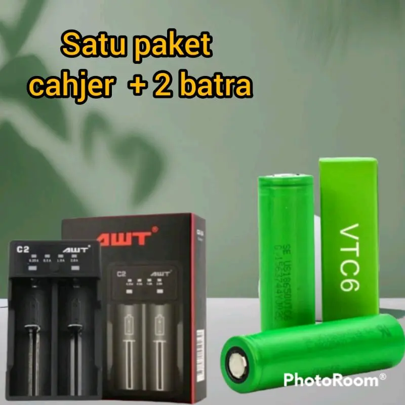 SATU PAKET CHARGER BATERAI AWT+BATERAI HIJAU 2PCS