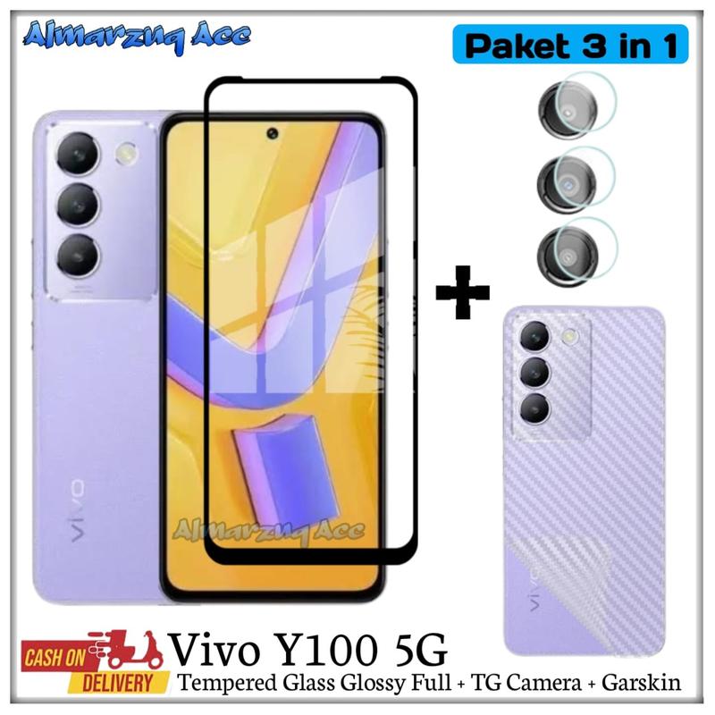 Product Introduction of Paket 3 in 1 VivoY100 5G Tempered Glass Full + Anti Gores Camera + Garskin 10