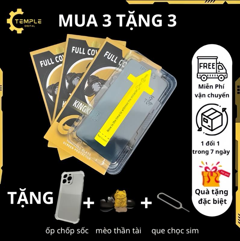 [ 3 KÍNH TẶNG 3 QUÀ ] COMBO 3 KÍNH Cường Lực Chống Nhìn Trộm khung tự dán KingKong Glass TẶNG ( Mèo thần tài + Ốp Chống Sốc + Que chọc sim ) độ cứng 9H, phủ nano cho các dòng IP ốp iphone cuong luc