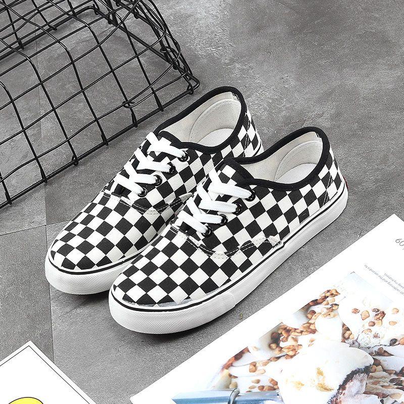 Product Introduction of Spring New Canvas Shoes Men's Black and White Plaid Shoes Low-Top Breathable Slip-on Lazy Shoes Casual Trendy Sneakers 15