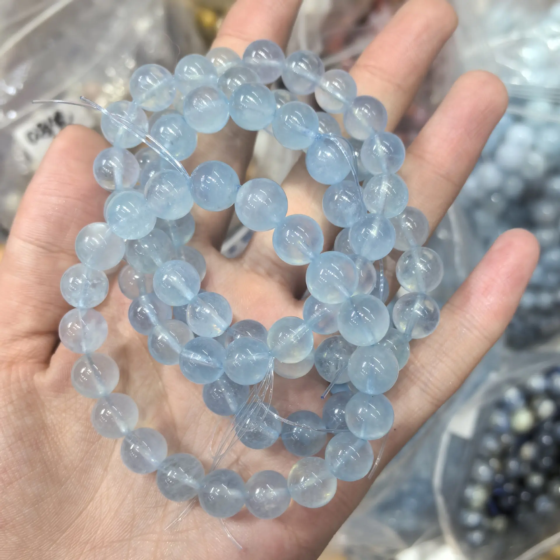 Natural Crystal Brazilian Sea Blue Treasure Bracelet Single Circle Simple Fashion Jewelry Sea Blue Treasure Handmade Bead String