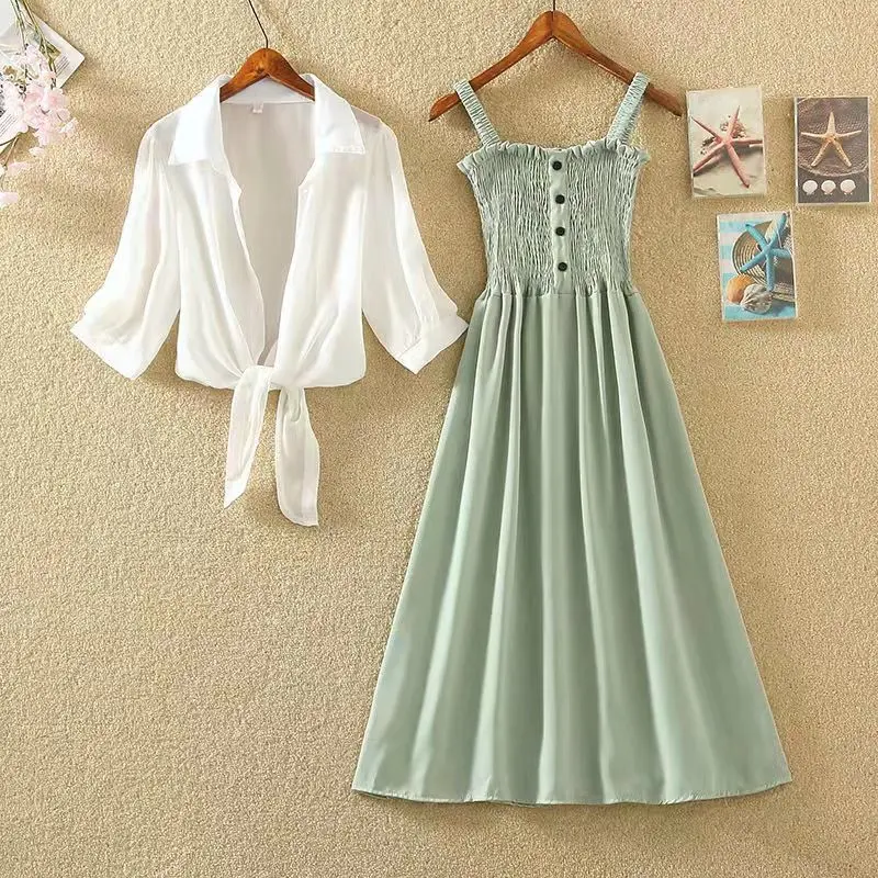 20252025 Girls' Summer Suits Sling Dress Women's 2022 New Super Fairy Medium and Big Children Floral Princess Dress Two-Piece Suit Fashion