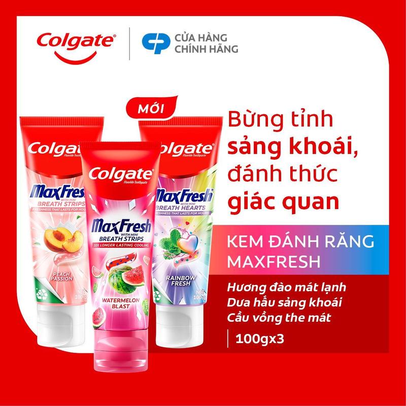 [MỚI] Bộ 3 Kem đánh răng Colgate MaxFresh Hương nhiệt đới, tinh thể cầu vồng the mát 100g/ tuýp