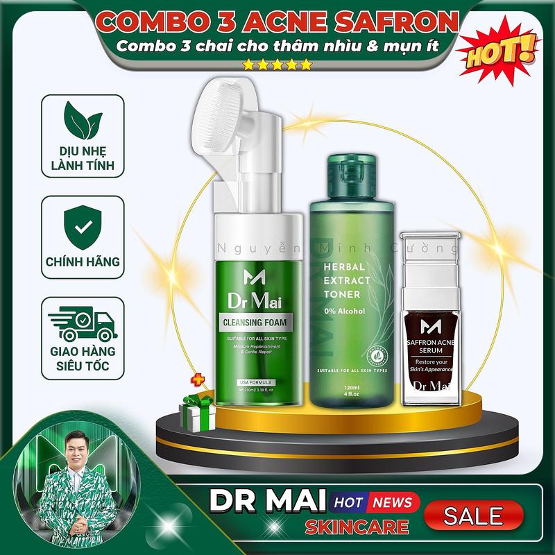 Bộ 3 Dr Mai hỗ trợ giảm mụn thâm kiềm dầu se khít lỗ chân lông Sữa rửa mặt Toner và Serum Chăm Sóc Da
