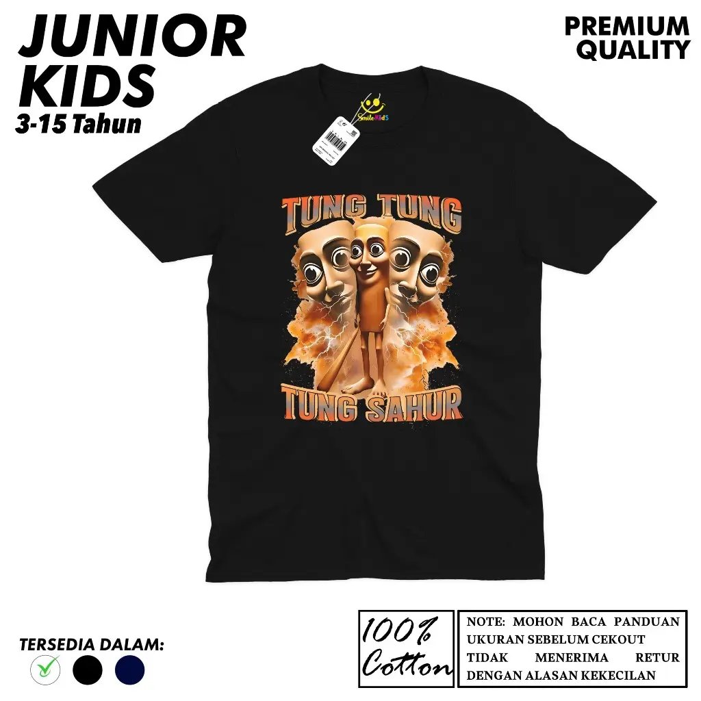 Kaos Anak Junior 3-15 Tahun Anomali Tung Tung Tung Sahur Tiktok Viral/Brainrot Meme Baju Katun