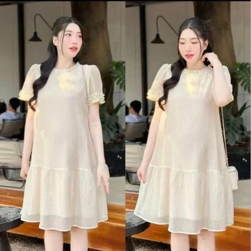 bầu xinh- Váy Bầu chất voan tơ 2 lớp dáng đuôi cá dài cổ và tay bèo, váy công sở đi chơi đi làm đều đẹp,váy size 40-75kg