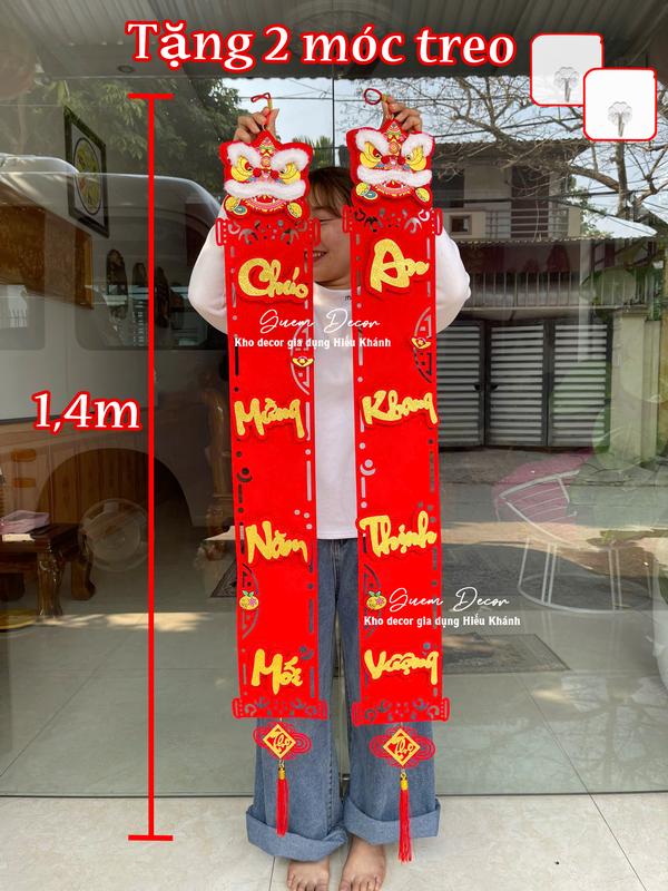 Cặp Câu Đối Đầu Lân, Câu đối Túi Tiền chữ nổi trang trí Tết 2025 đủ size ( dài từ 90cm đến 1m6 tính từ đầu dây treo đến hết tua rua ) Chúc mừng năm mới - An khang thịnh vượng- tặng móc treo