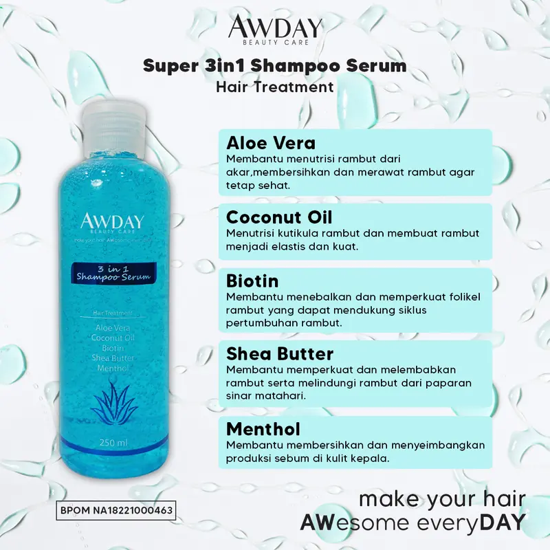 Awday 3in1 Shampoo Serum Hair Treatment BPOM Conditioner Haircare 1