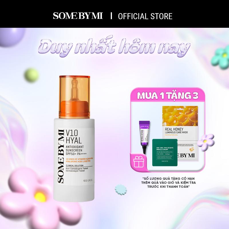 [Quà tặng 1 kem mắt 3ml + 1 mask real + 1 kem aha 1.2g] Some By Mi Kem chống nắng nâng tone da V10 Hyal Antioxidant Suncreen SPF 50+ PA++++ 40g