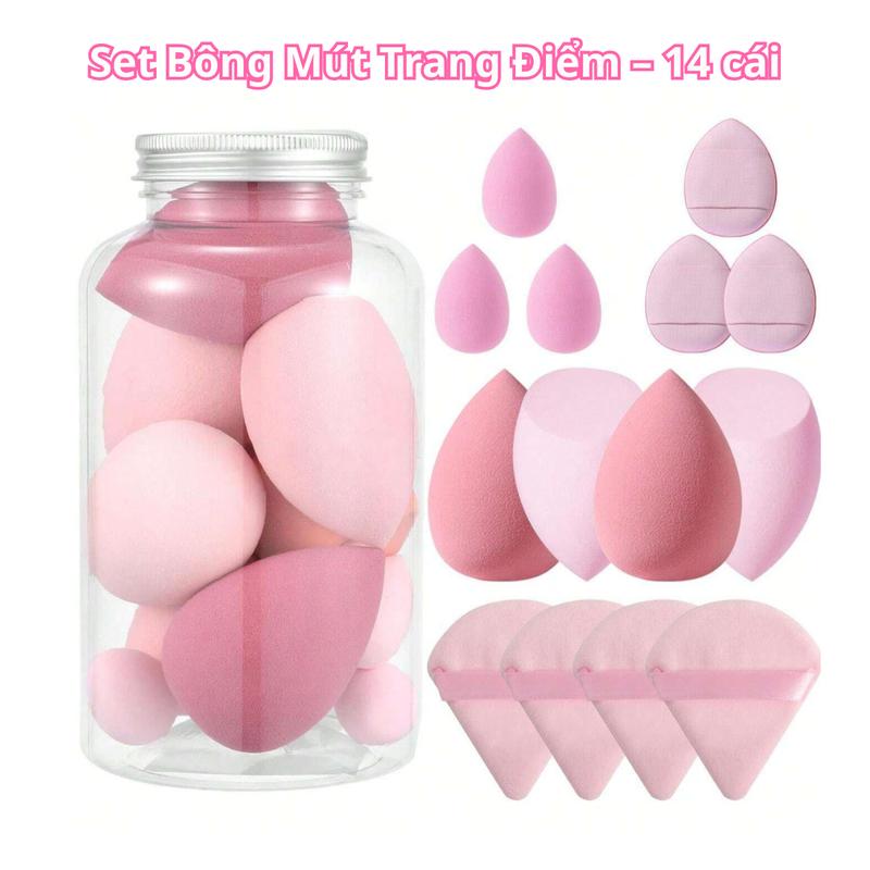Set Bông Mút Bông Phấn Trang Điểm  14 cái mút trang điểm