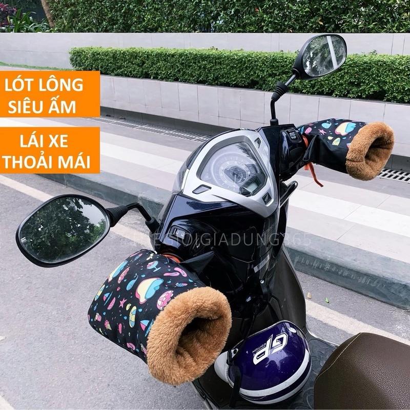  ￼Găng tay đi xe máy mùa đông chống nước chống rét bao tay xe máy lớp ngoài vải gió chống thấm lớp trong lót lông siêu ấm 