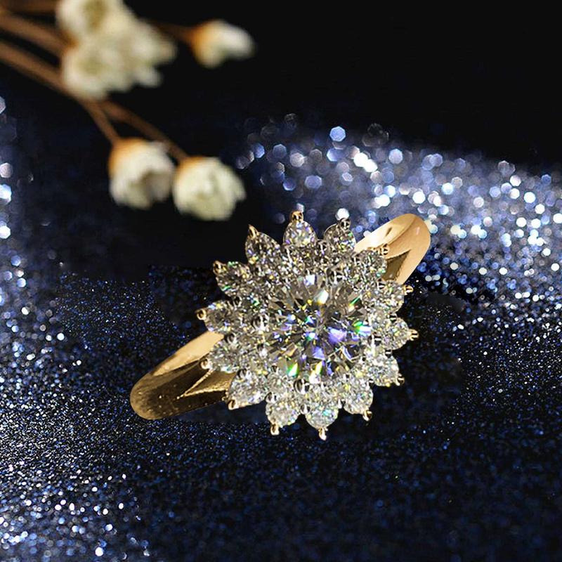 Product Introduction of Exquisite Zircon Sunflower Ring Bling Finger Ring For Women Girl Wedding Engagement Party Jewelry Gift 33