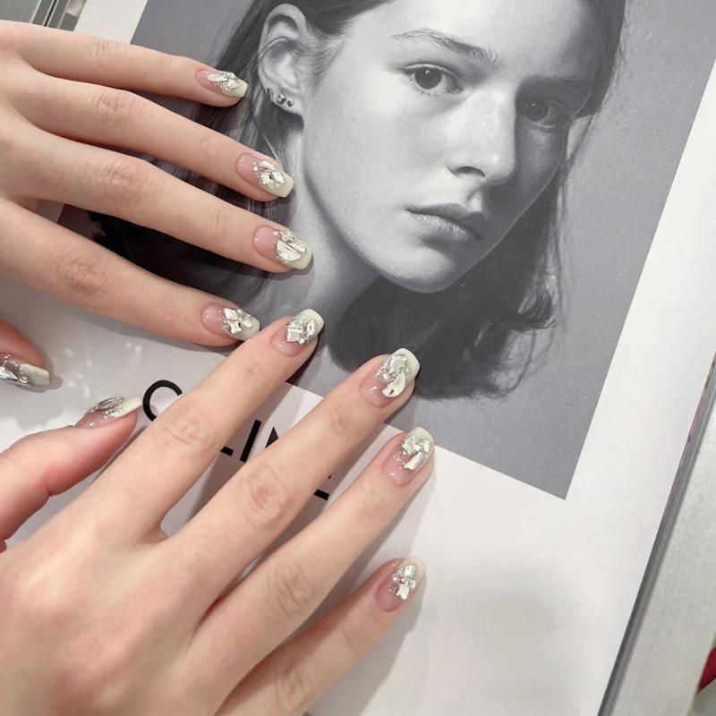 Product Introduction of Red Book Popular Wearing Nail Medium and Long Milk White French 9K Glass Diamond Nail Art Finished Nail Sticker Nail Art Hot Selling Multi-choice Nail Art nail  sticker 15