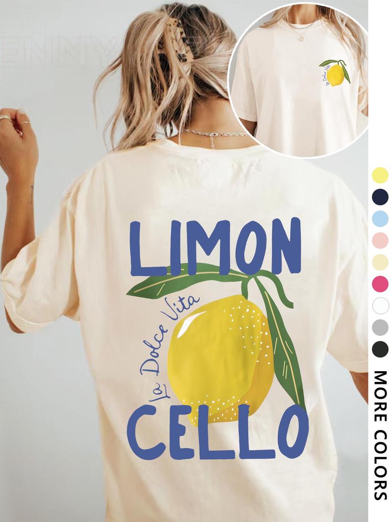 Product Introduction of Women's Lemon Print Round Neck Graphic Tee, Vintage Trendy Casual Short Sleeve T-shirt for Daily Wear, Ladies All Seasons Outfit 2