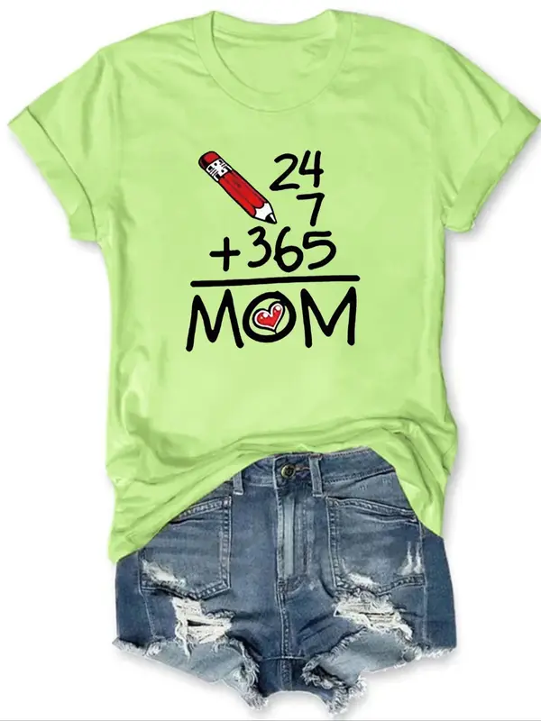 Women's Letter Print Round Neck Graphic Tee, Vintage Trendy Casual Short Sleeve T-shirt for Daily Wear, Ladies Summer Clothes 0
