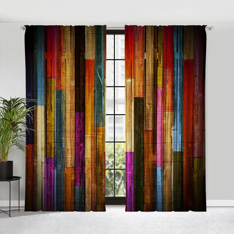 2 Counts Colorful Block Print Curtain, Fashion Creative Home Curtain, Decorative Window Curtain for Home Living Room Bedroom, Christmas Gifts, Christmas Decorations