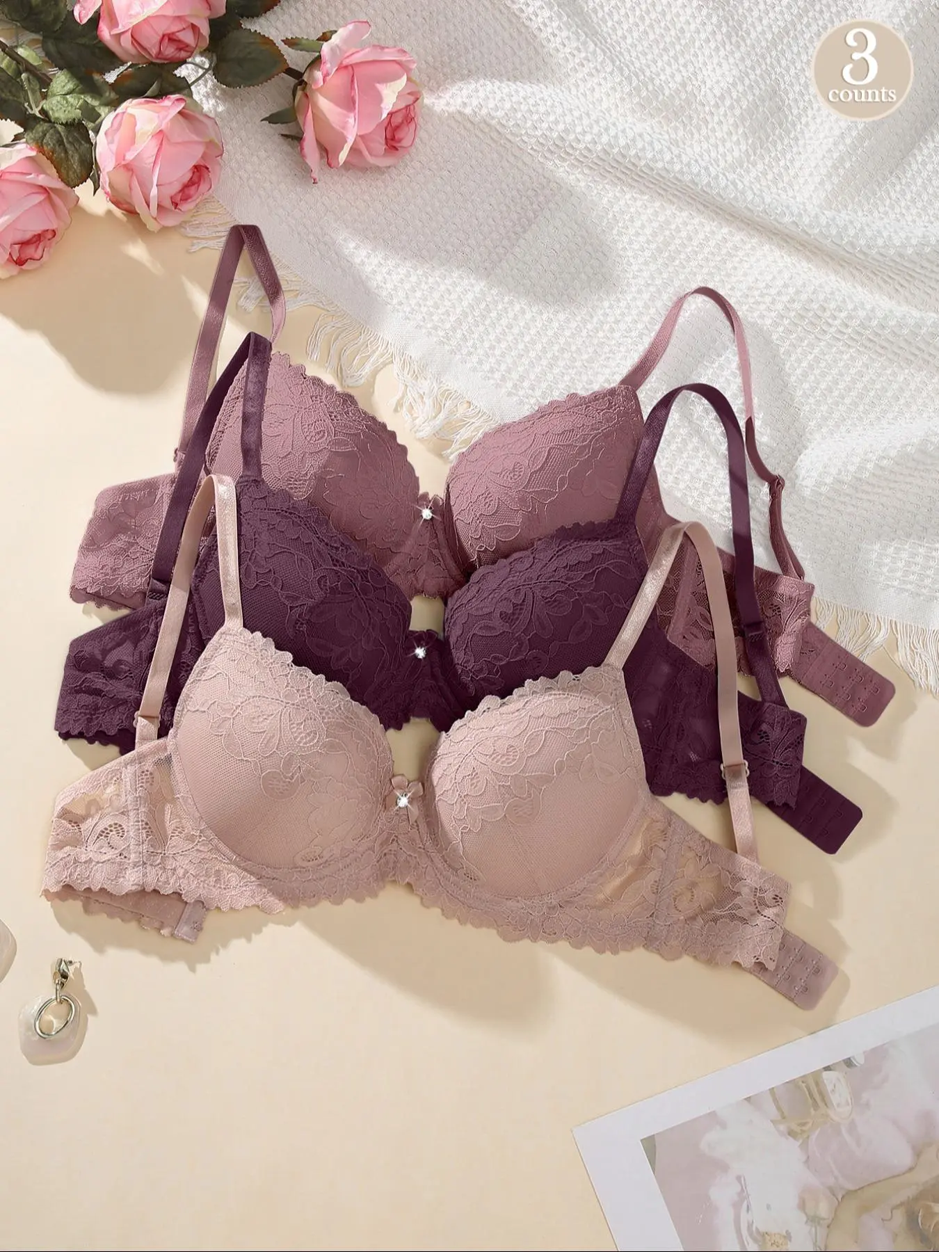 Women's Floral Lace Push Up Bra, Soft Comfortable Breathable Buckle Back Bra, Lingerie for All Seasons