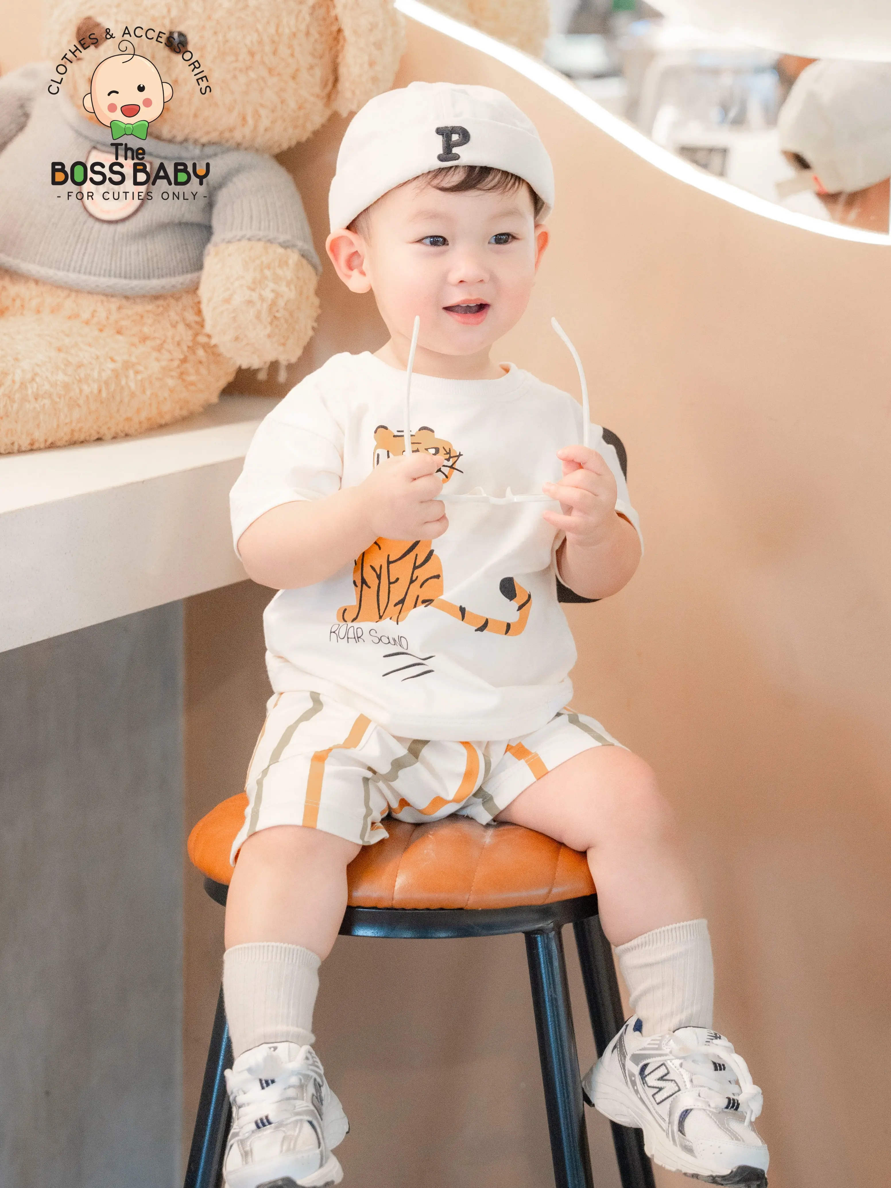 Set bộ kem vàng kẻ hổ (9-35kg) - SH2515 - ThebossbabyVN - Vải Cotton