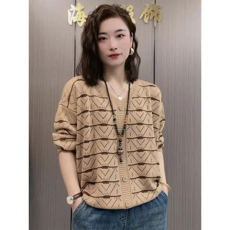 Áo Len Mỏng, Thiết Kế khoét Dáng Rộng Vừa Vặn, Dành Cho Nữ, Thời Trang Mới Mùa Xuân Và Mùa Hè, Dễ Phối Đồ, Dài Tay, Áo Cổ Chữ V 7