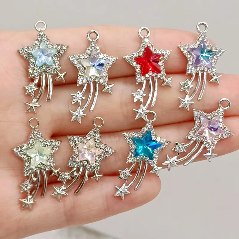 Super Shiny Diamond Personality Five-Pointed Star Small Pendant DIY Handmade Earrings Mobile Phone Charm Pendant Accessories Wholesale