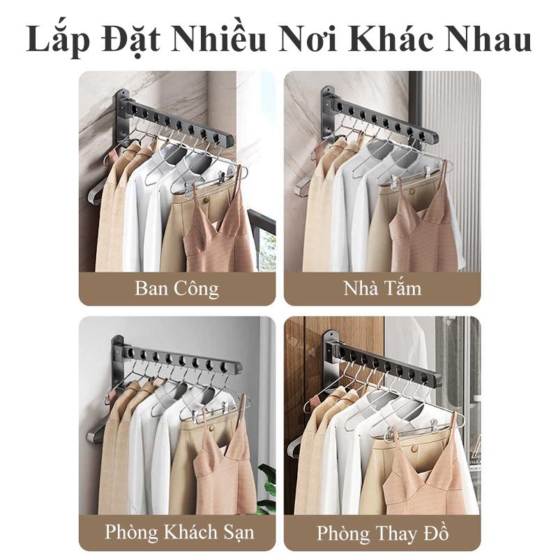 Giá treo quần áo gấp gọn HOMELOVE Thanh sào phơi quần áo thông minh sào phơi quần áo dán tường thép carbon siêu chắc 6