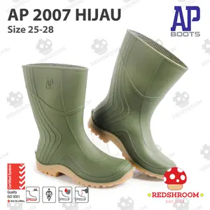 Sepatu Boot Pendek AP 2007 AP Boots Hijau Karet Lokal Anti Air Slip Perkebunan Pertanian Shoes Pria  Kerja